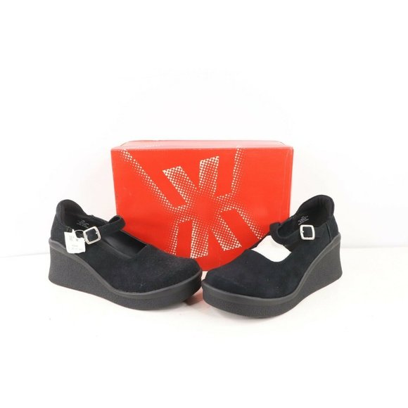 NOS Vintage Y2K Grunge Chunky Platform Suede Leather Shoes Mules Black